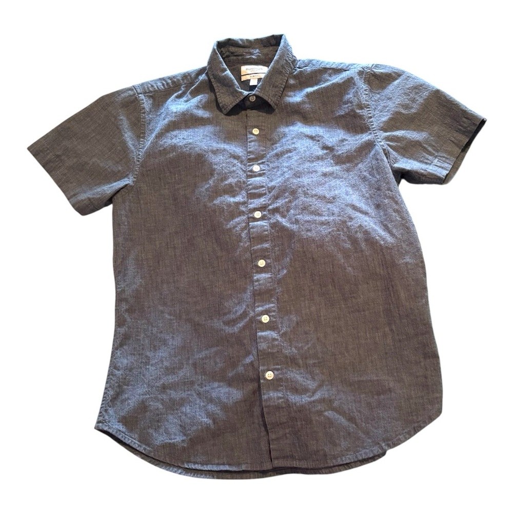 Men’s Bonobos Blue Chambray Denim Slim Fit Button Short Sleeve Shirt Size Large